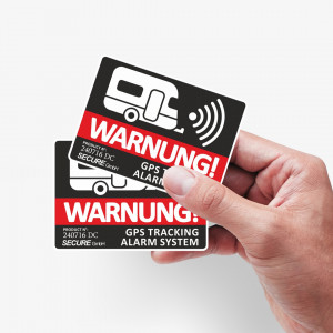 Sticker GPS Warnung Wohnwagen in schwarz als Abschreckung